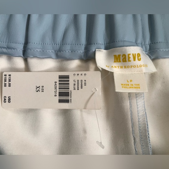 New NWT Maeve Anthropologie culottes wide leg baby blue faux leather pants L P - Picture 5 of 5